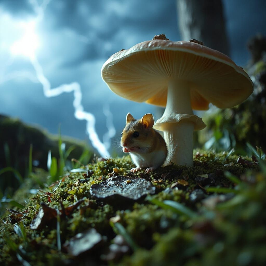 Cinematic Dormouse Under Toadstool, Stormy Atmosphere in 35m...