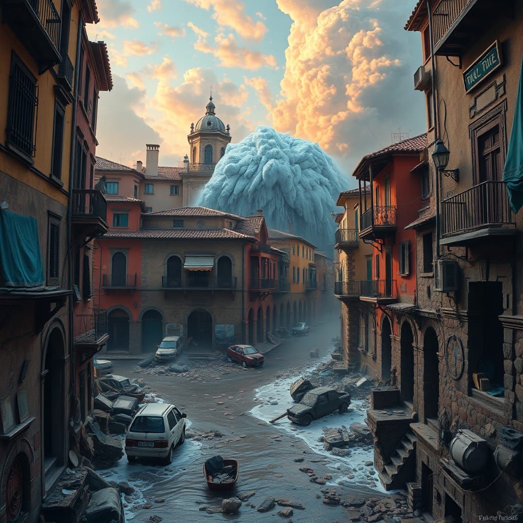 Spain Ravaged by Water Bomb: Matte Painting