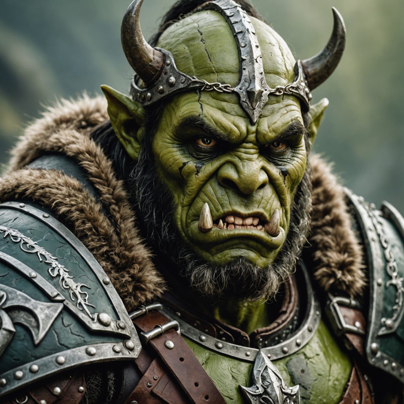 Fierce Orc Warrior Portrait in Oil Painting Style