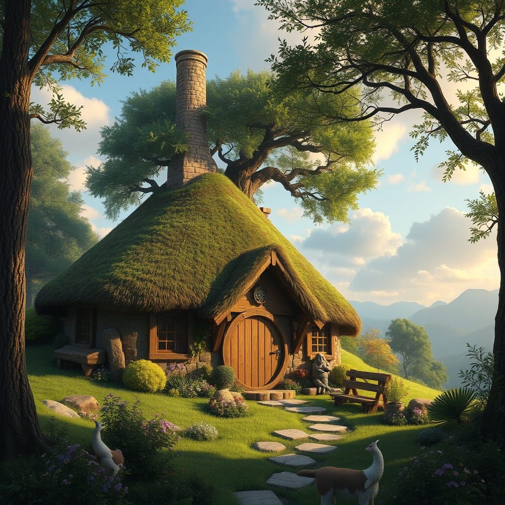 Whimsical Hobbit Village in Idyllic Fantasy Landscapes