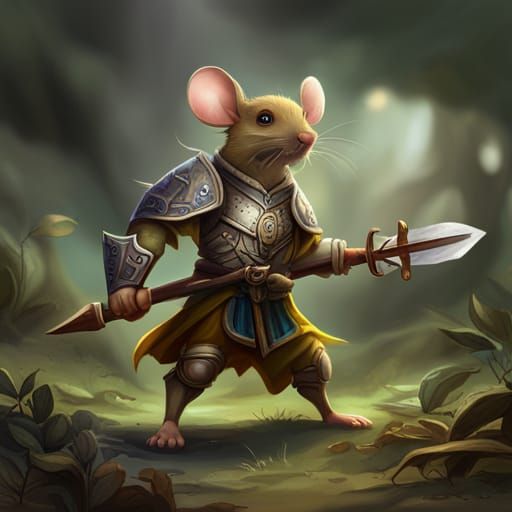 Warrior Mouse with Pin Sword, Pencil Art