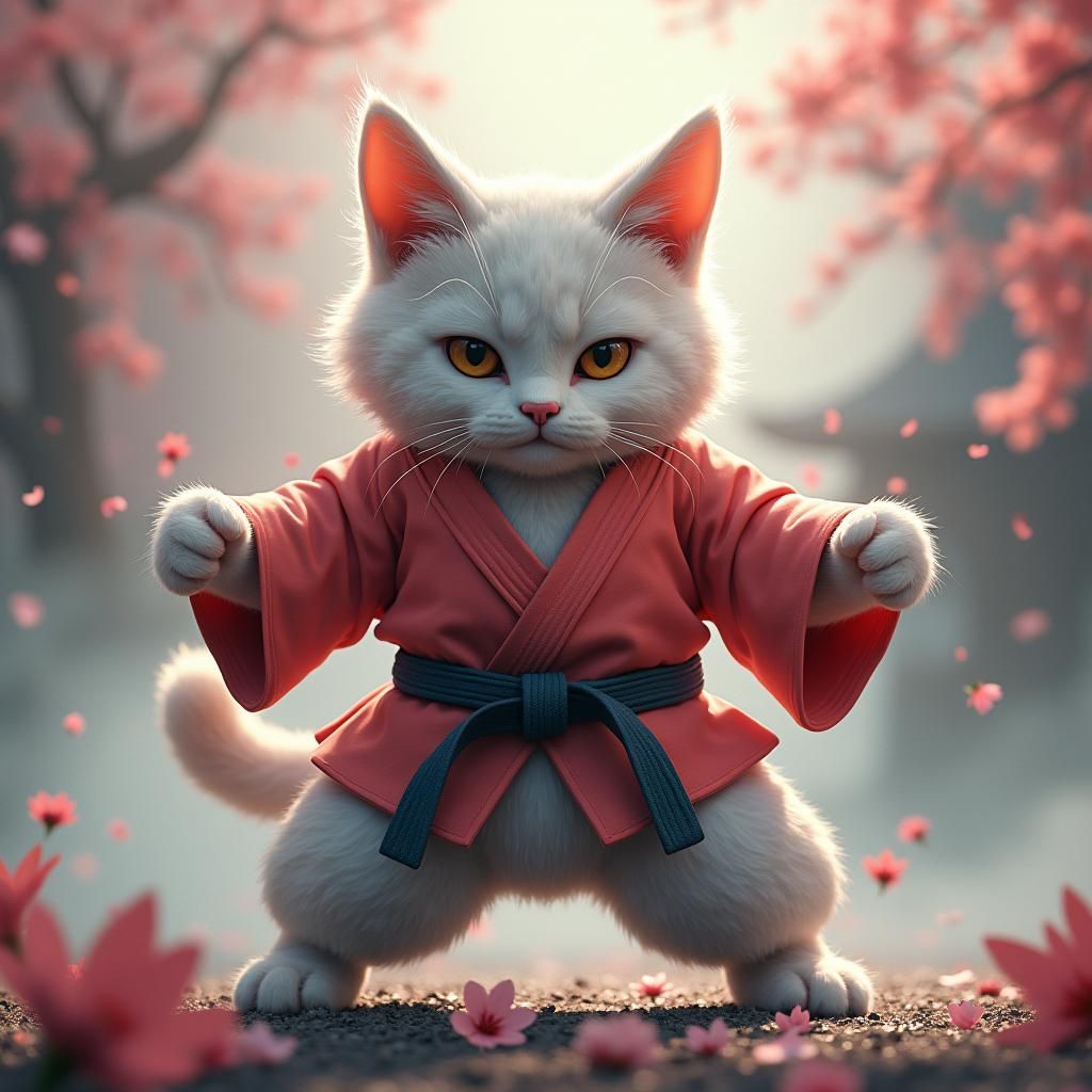 Karate Cat in Mystical Eastern World, Matte Painting
