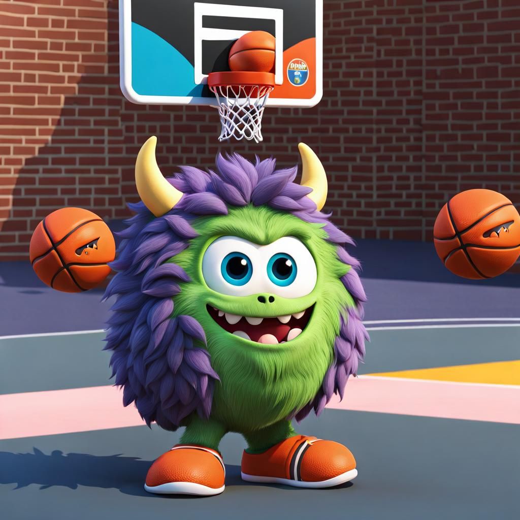 Cute Demon's Monster Ball: 3D Pixar Illustration
