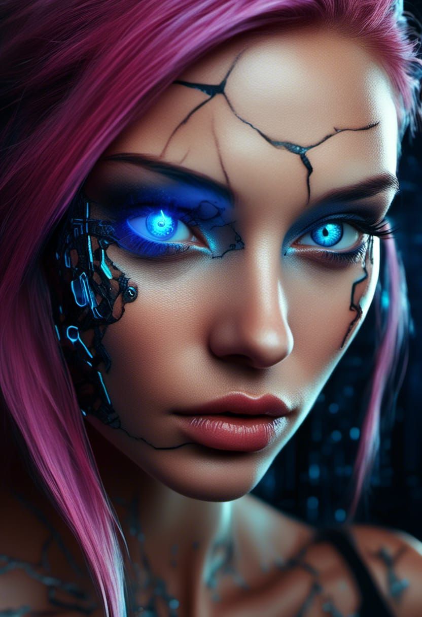 Cyberpunk Woman with Glowing Cybernetic Eyes
