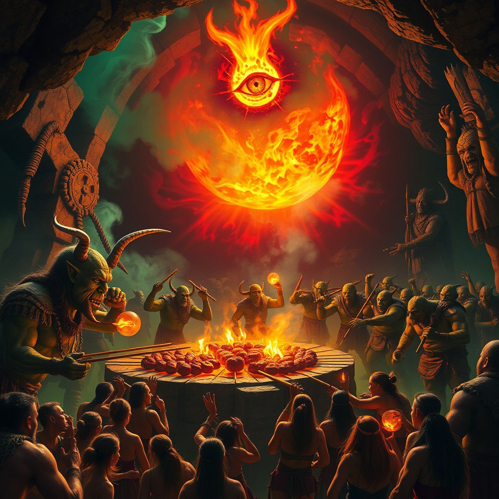 Sauron's BBQ Party in a Thomas Kinkade Style