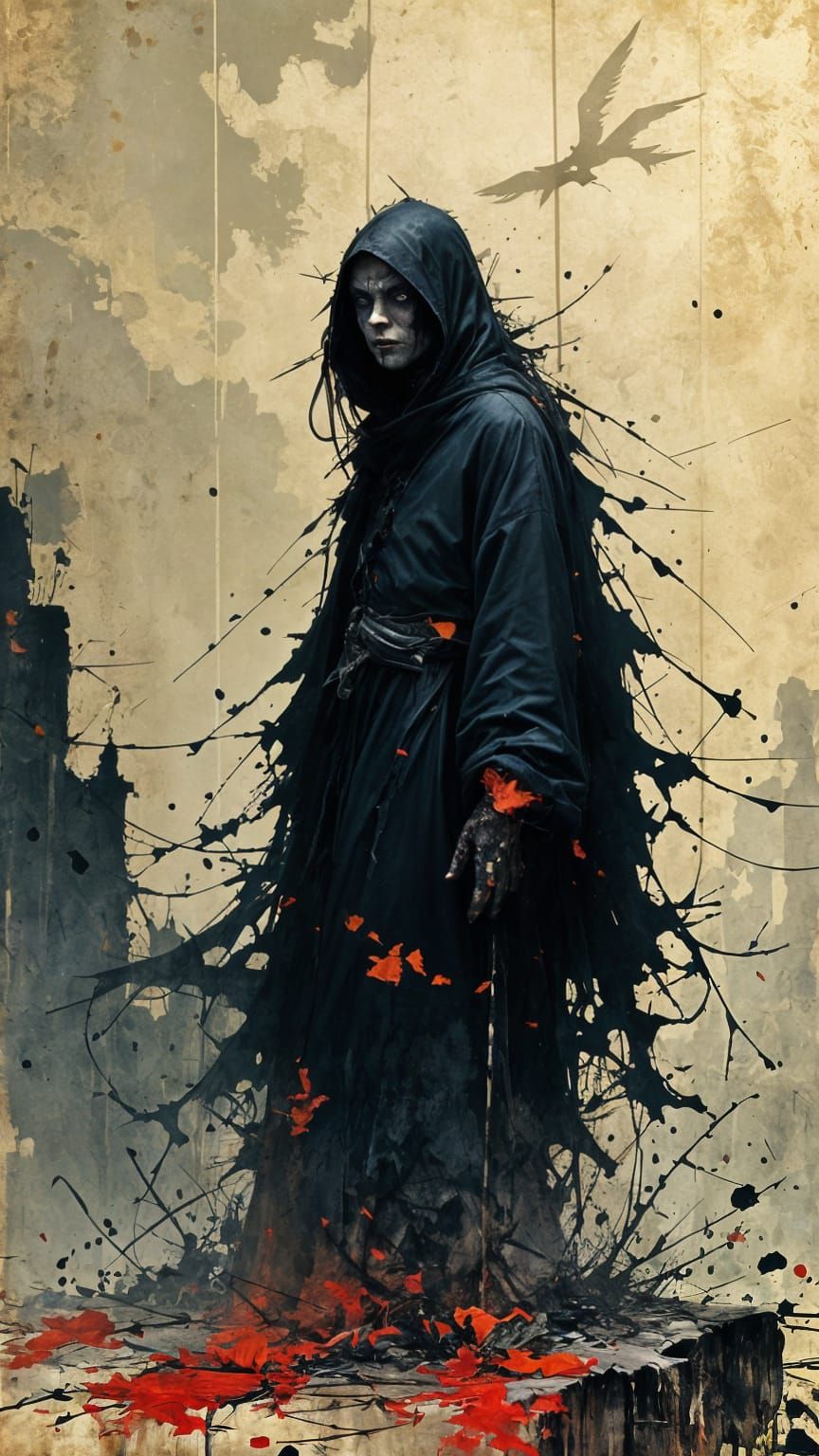 Undead Zombie Raven Perched on a Branch