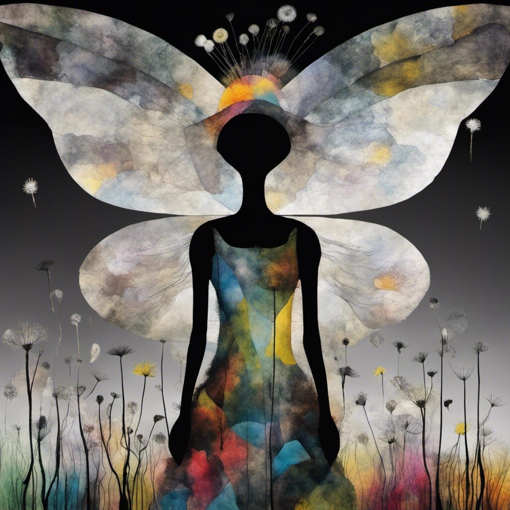 Winged Fairies in Dandelion Dreamscape, Surreal Art