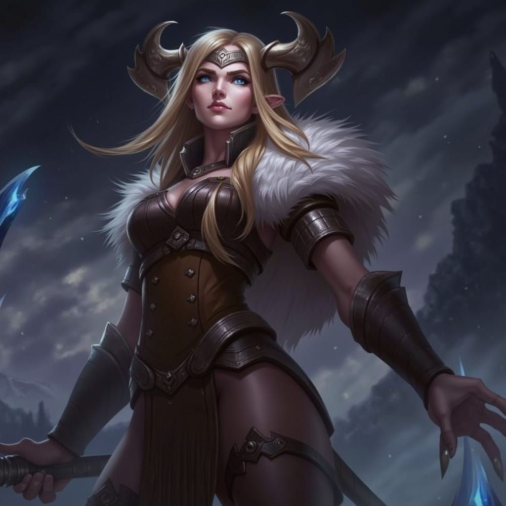 Female Warrior Portrait with Horned Headpiece