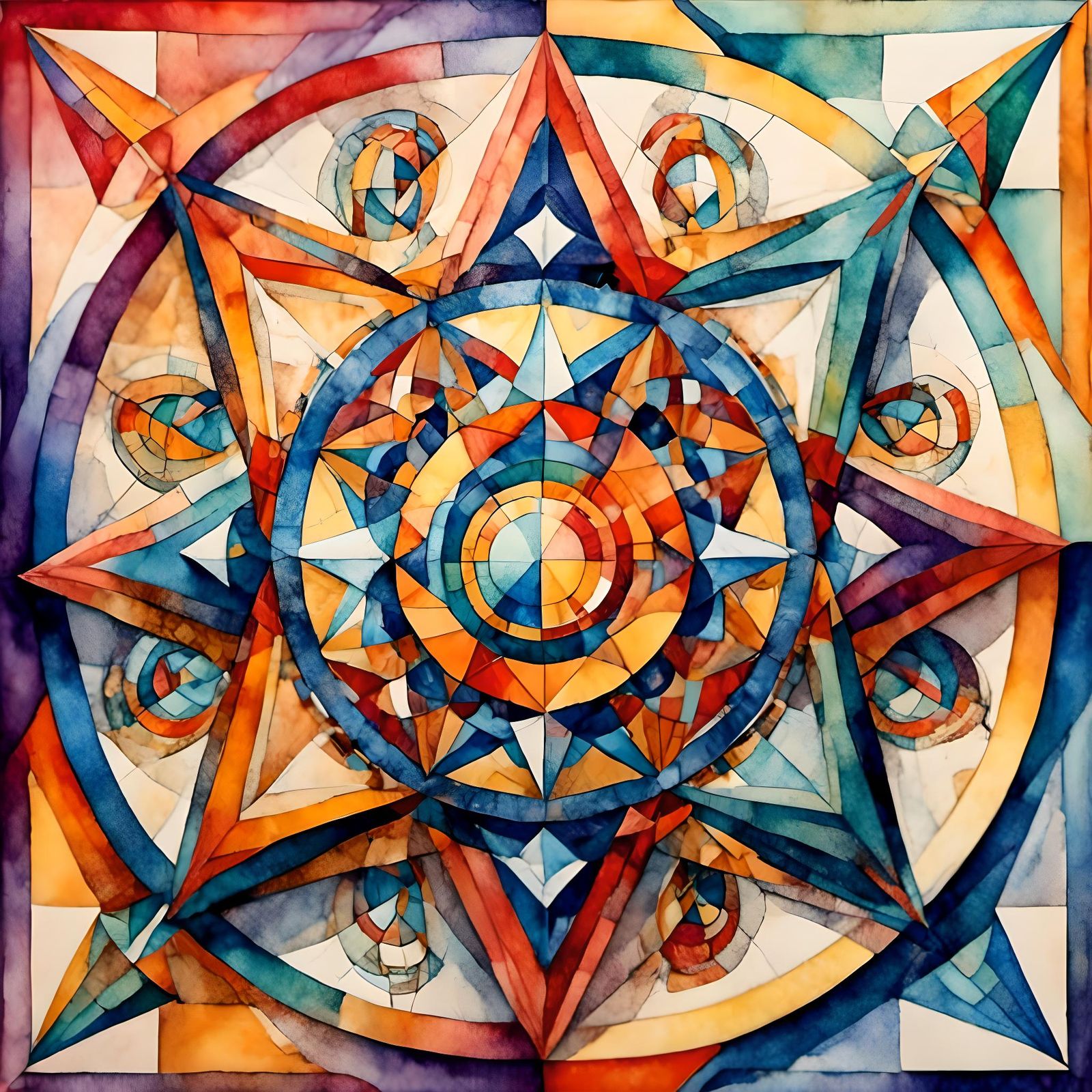 Geometric Mandala on Graph Paper in Cubist Style