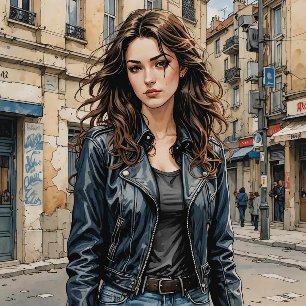 Rebellious Brunette in Paris Suburbs, Comic Style