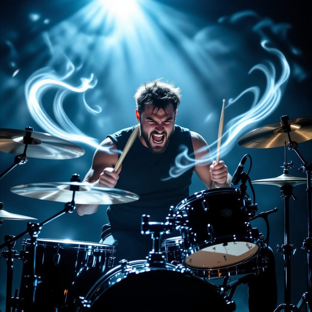 Drummer's Intense Solo Captured in Light and Motion