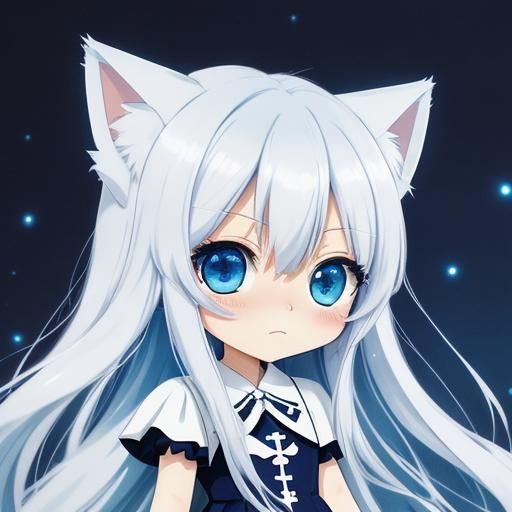 Adorable Chibi Catgirl with Sparkling Eyes in Anime Style