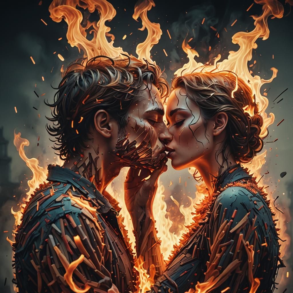 Burning Love: Couple Kissing as Digital Art