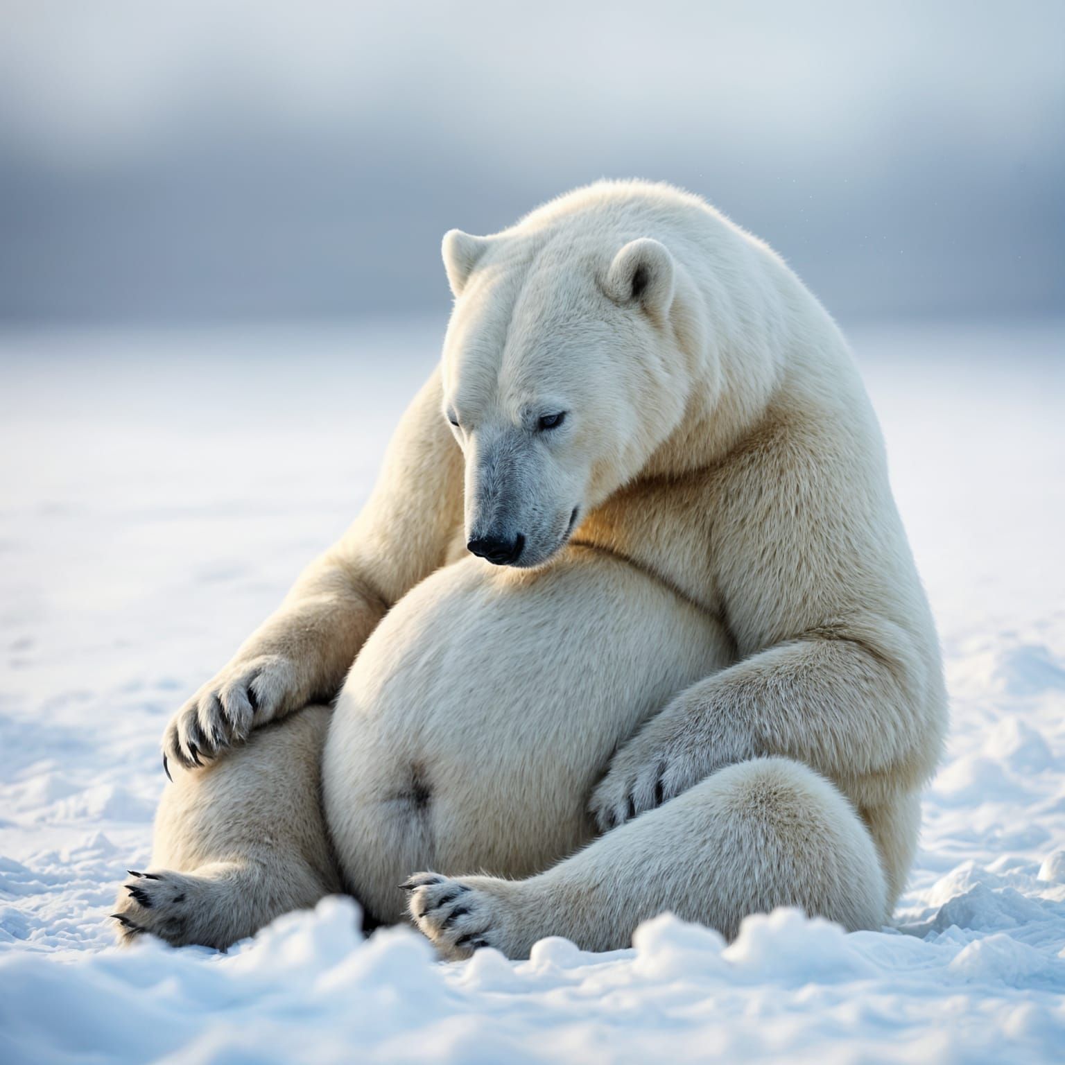 Pregnant Polar Bear Captured in Serene Snowy Landscape