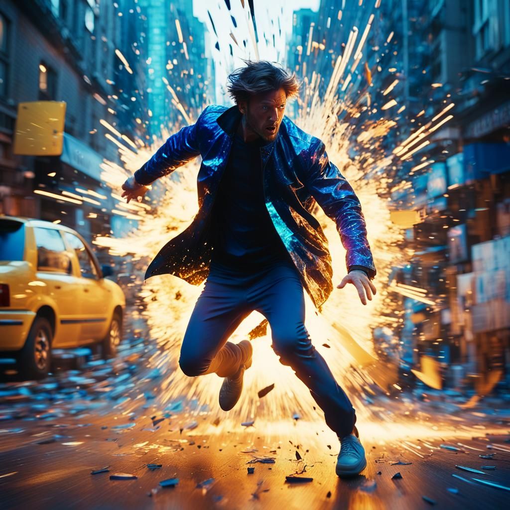 Explosive Action in a Neon Cityscape