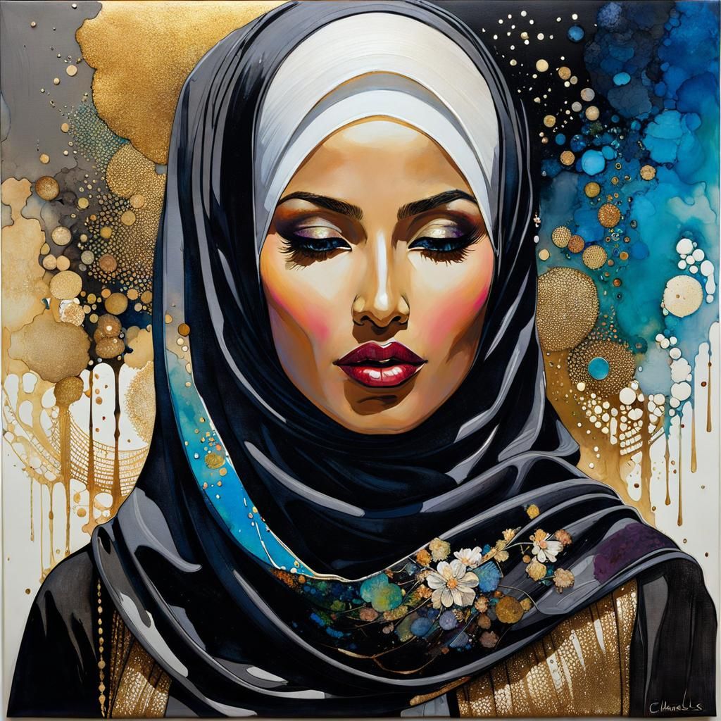 Smokey Hijabi Woman in Alcohol Ink Style