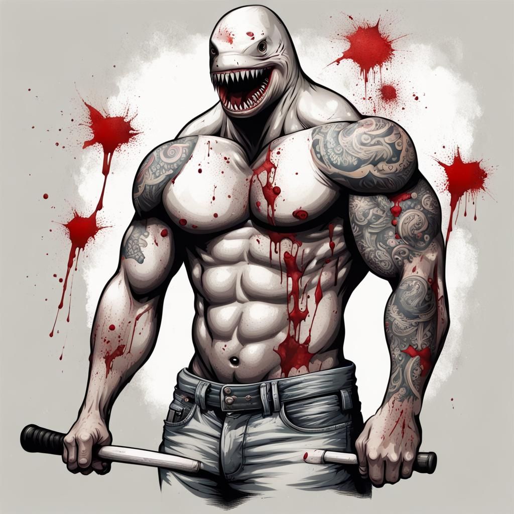 Shark Man with Bloody Bat