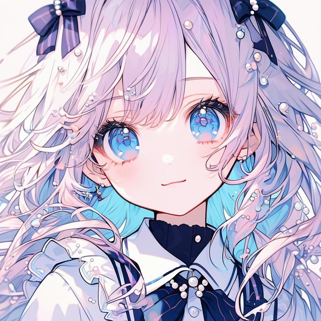 Anime Girl Portrait with Pearl Hair and Blue Eyes