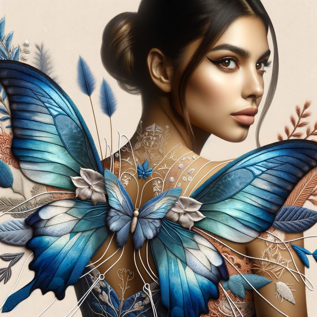 Hispanic Woman with Fabric Butterfly Wings Portrait