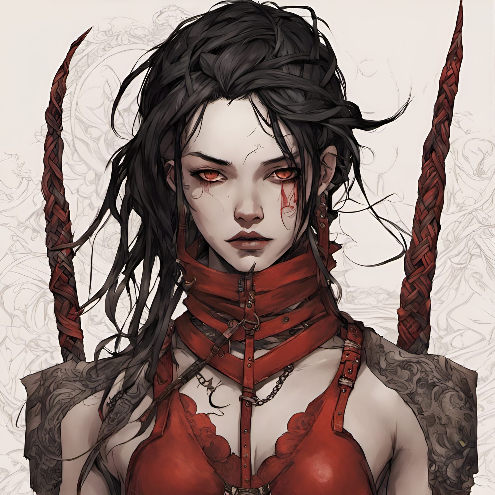 Fierce Tattooed Warrior Girl in Manhwa Style