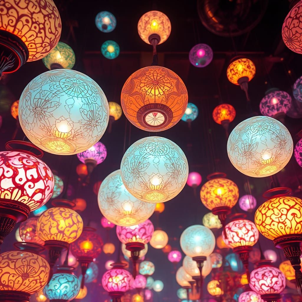 Ethereal Orbs and Luminescent Lamps in Surreal Style