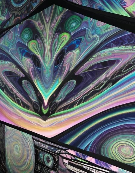 Multi chromatic surreal art with holographic purple accents and holographic blue accents& holographic green accents& hol...