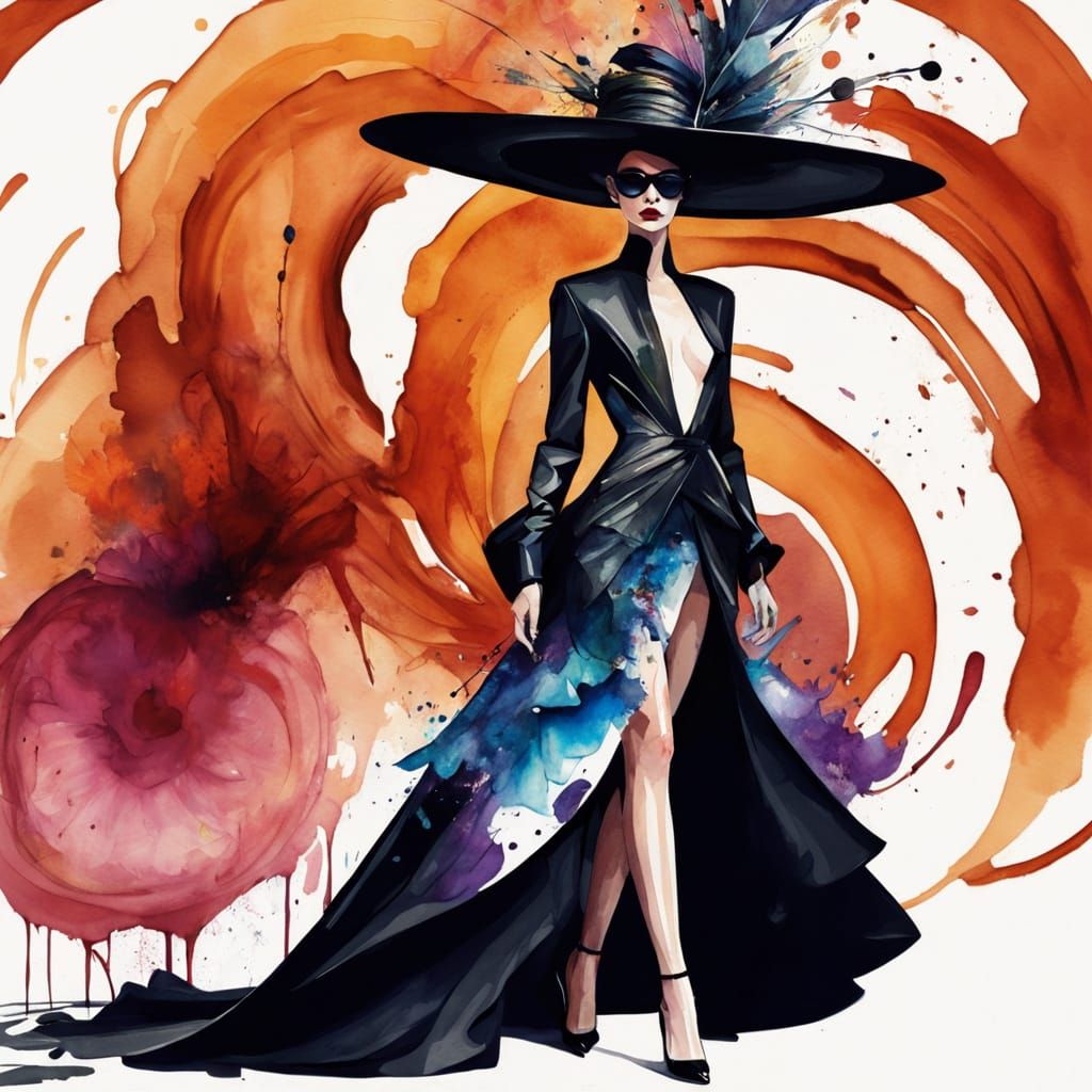 A high-fashion model with extravagant hat