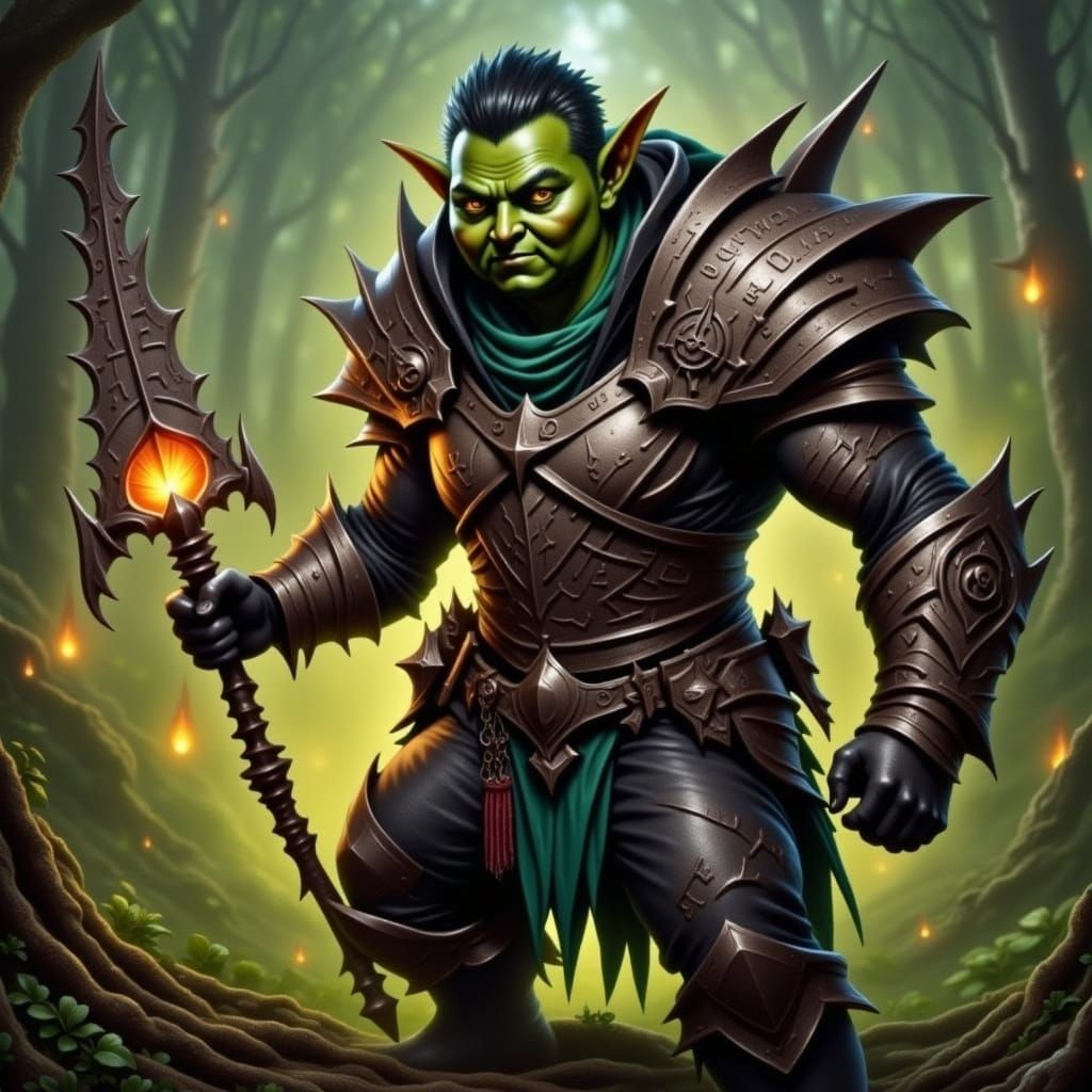 Halfling Rogue in Forest with Glowing Runes