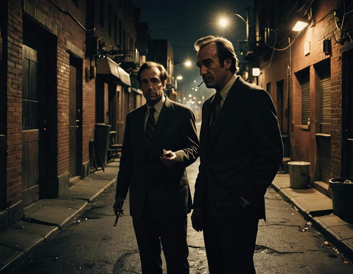 Saul Goodman in a Dark Alley: Film Noir Scene