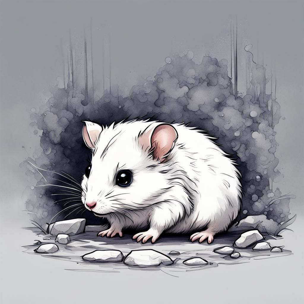 Cute Hamster Cub Ink Sketch in 8k