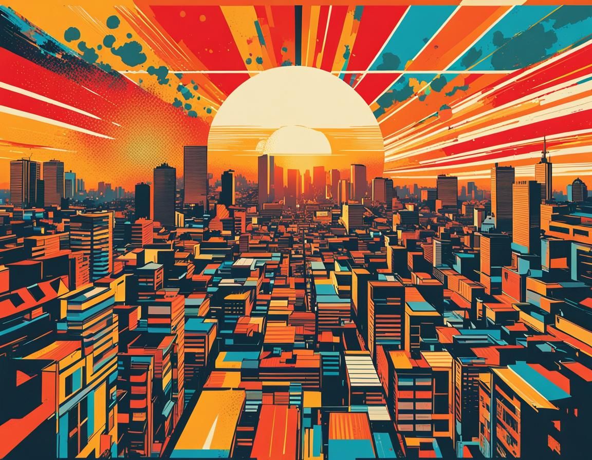 Tokyo Sunset Pop Art Screen Print in 8K