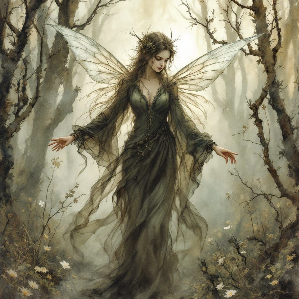 Mysterious Fairy Queen in Misty Woods