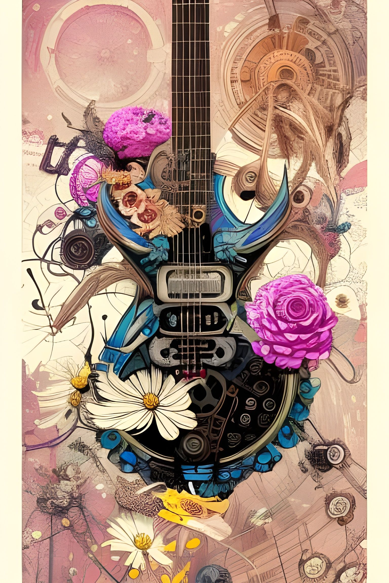 Electric Guitar in Steampunk Art Nouveau Style