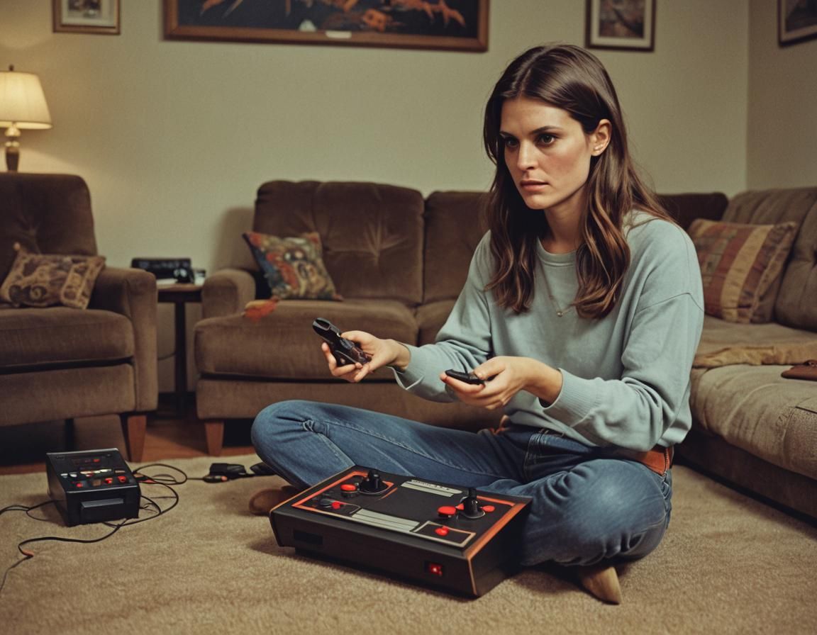 1980s Atari Gaming: A Cinematic Film Still