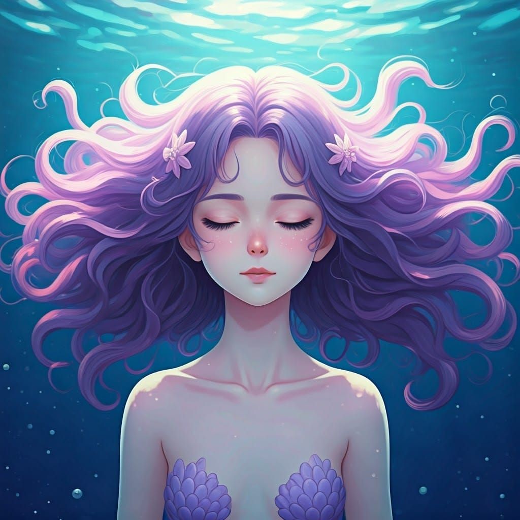 Lavender Mermaid in Anime Style, Violet Hair