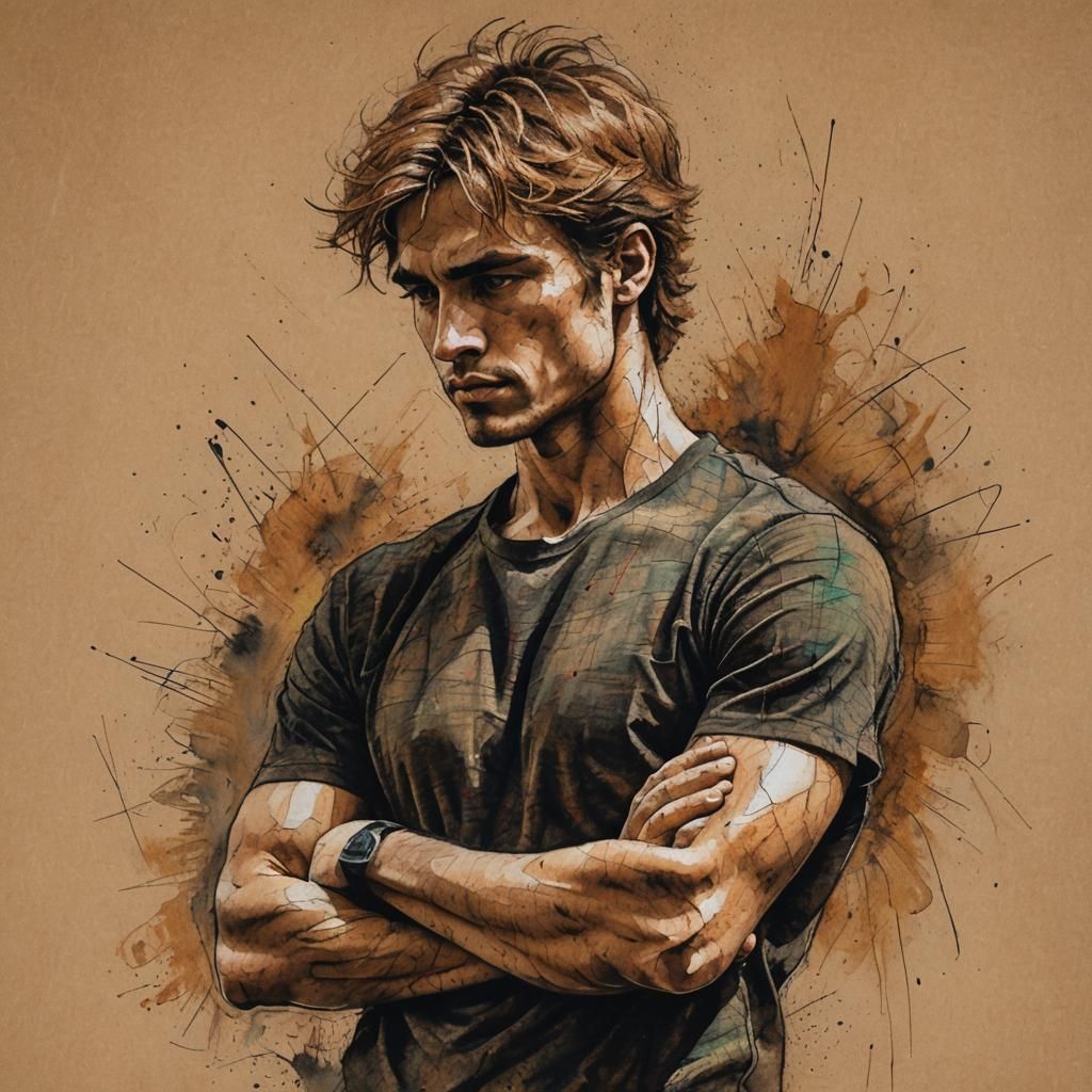 Expressive Drawing of a Young Man Waiting