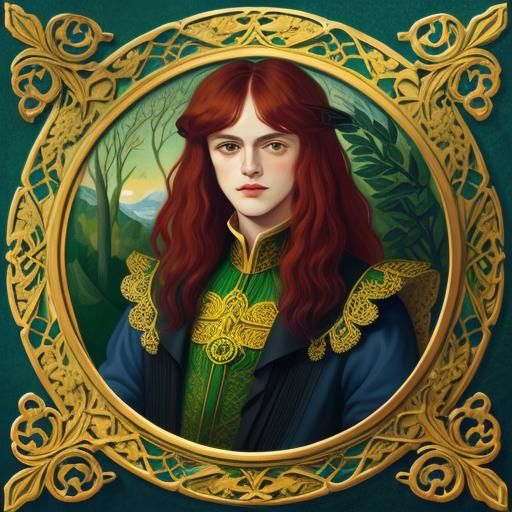 Filigree Metallic Vectors over Rossetti-Style Landscape