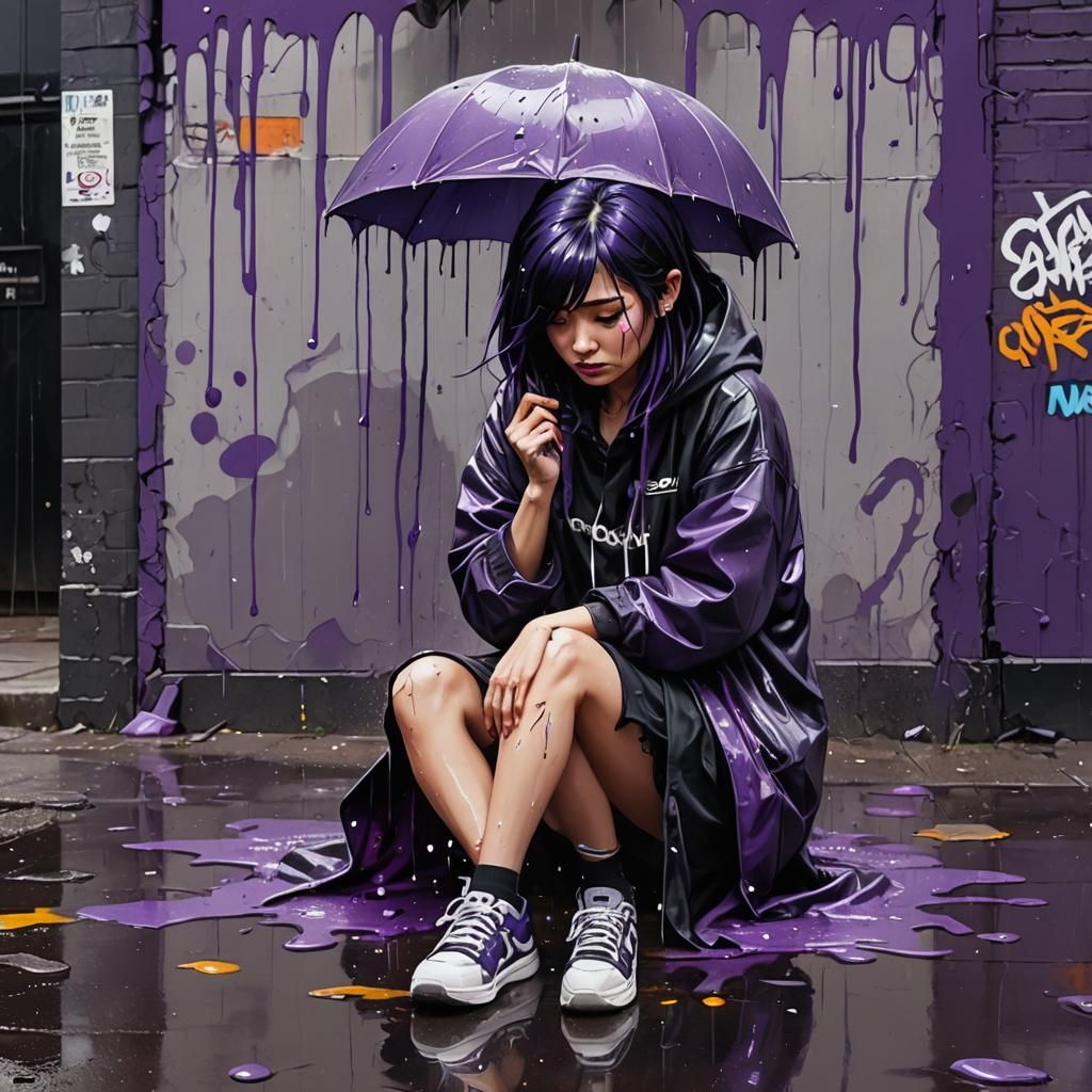 Crying Woman in Acid Rain: Graffiti Art
