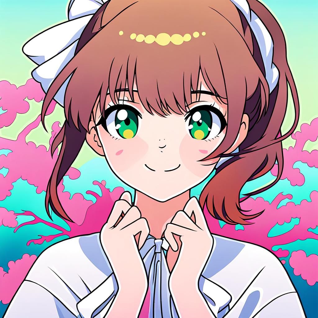 Coral Brown-haired Anime Girl in White Dress