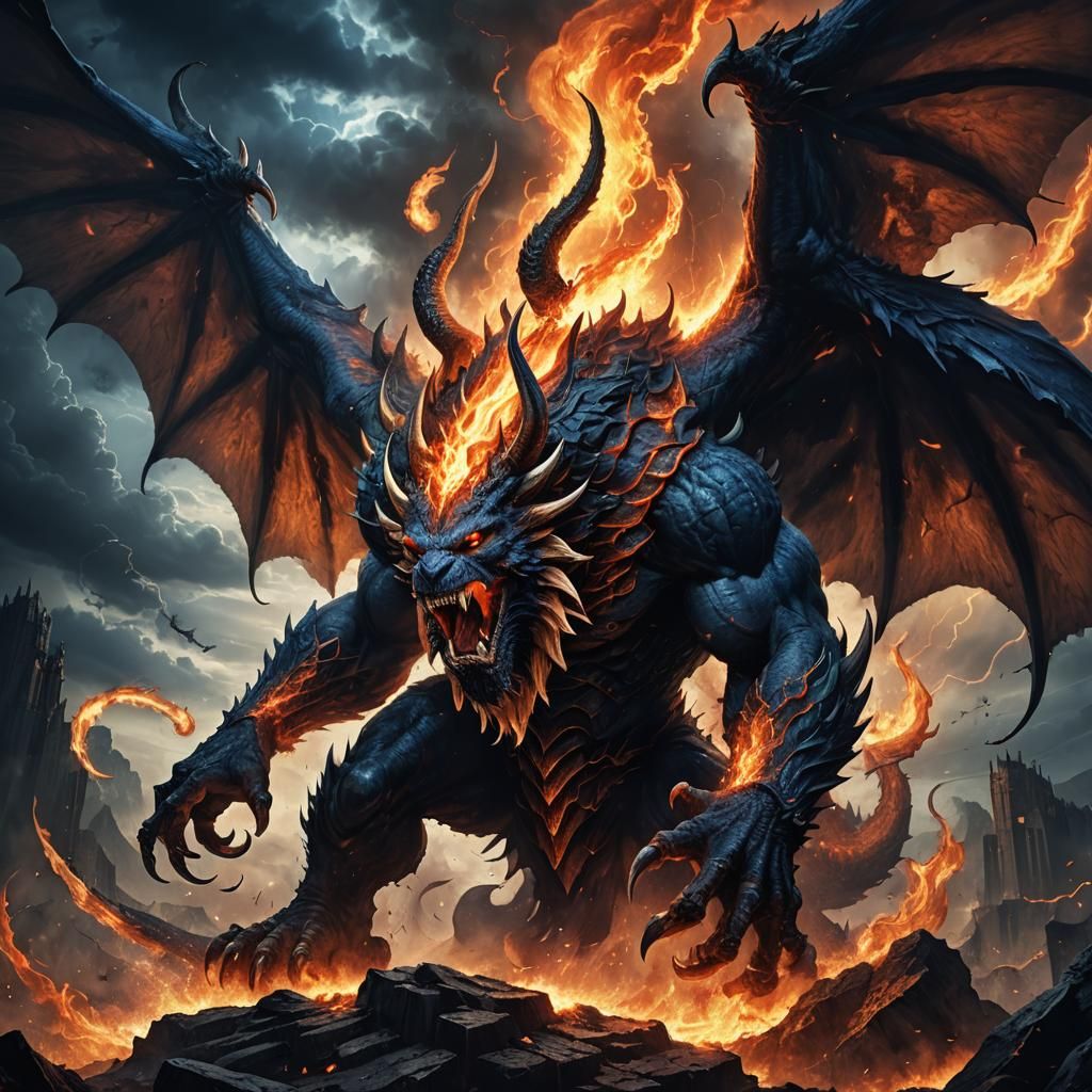 Behemoth and Lucifer Clash in Dark Fantasy Art