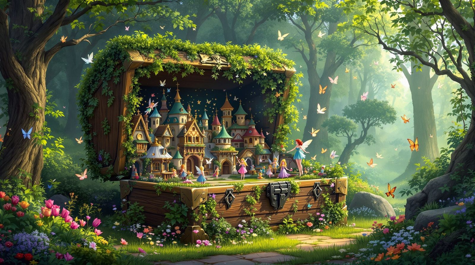 Enchanted Fairy Village Hidden in Forest Chest
