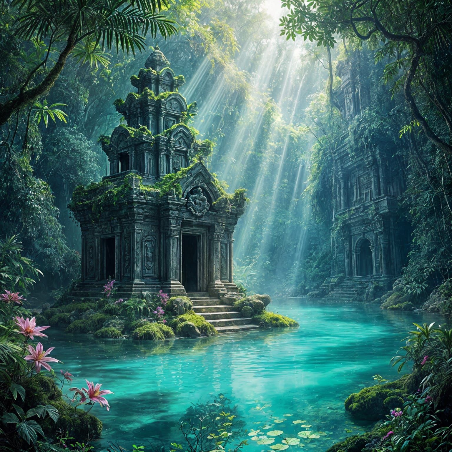 Ethereal Temple in Turquoise Lagoon