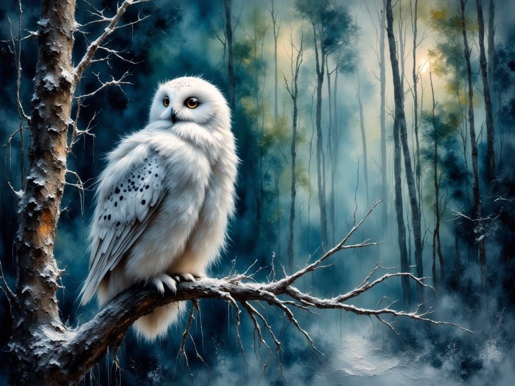 Whispers of Winter: Snow Owl Amidst Ethereal Northern Lights