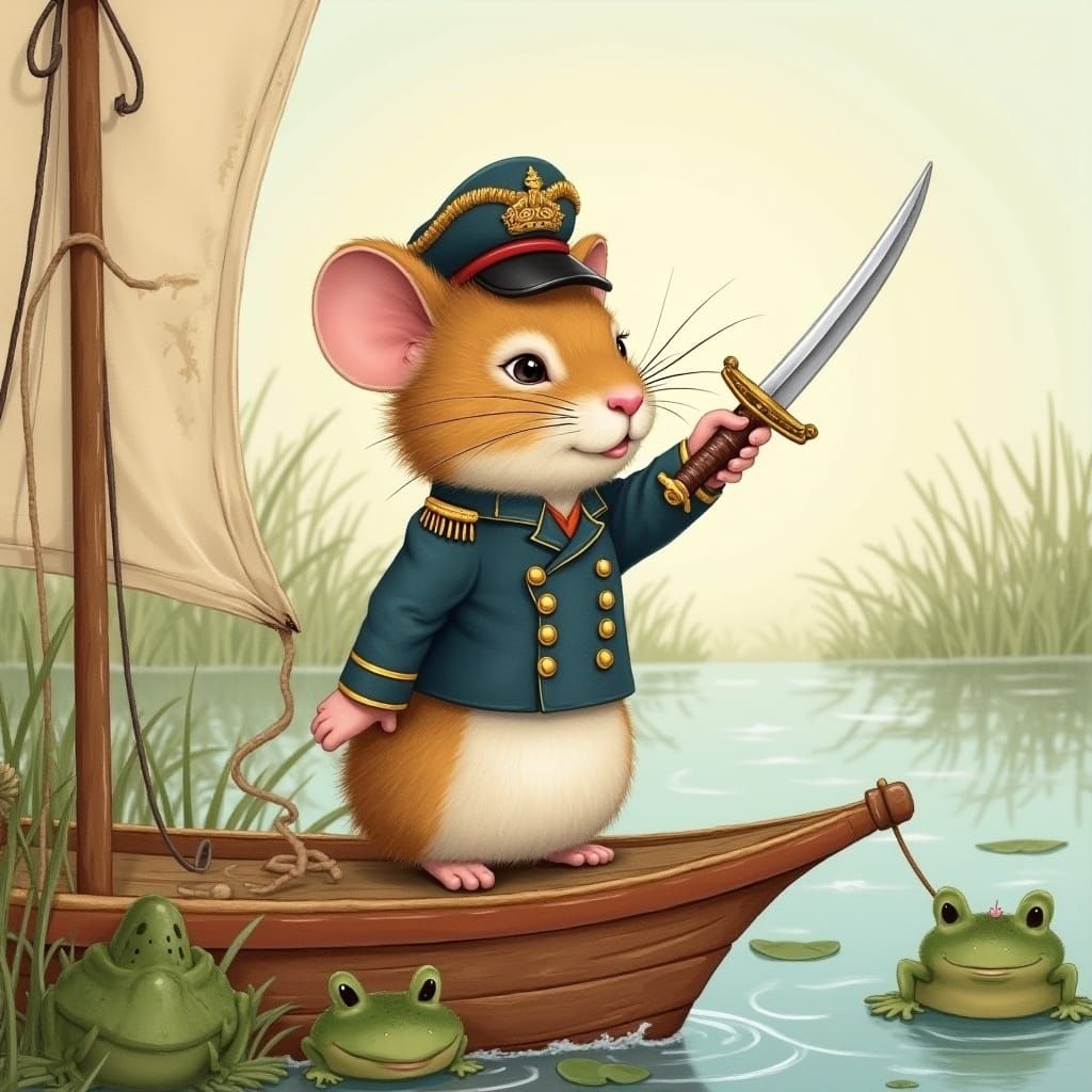 Dormouse Admiral on Toy Sailboat