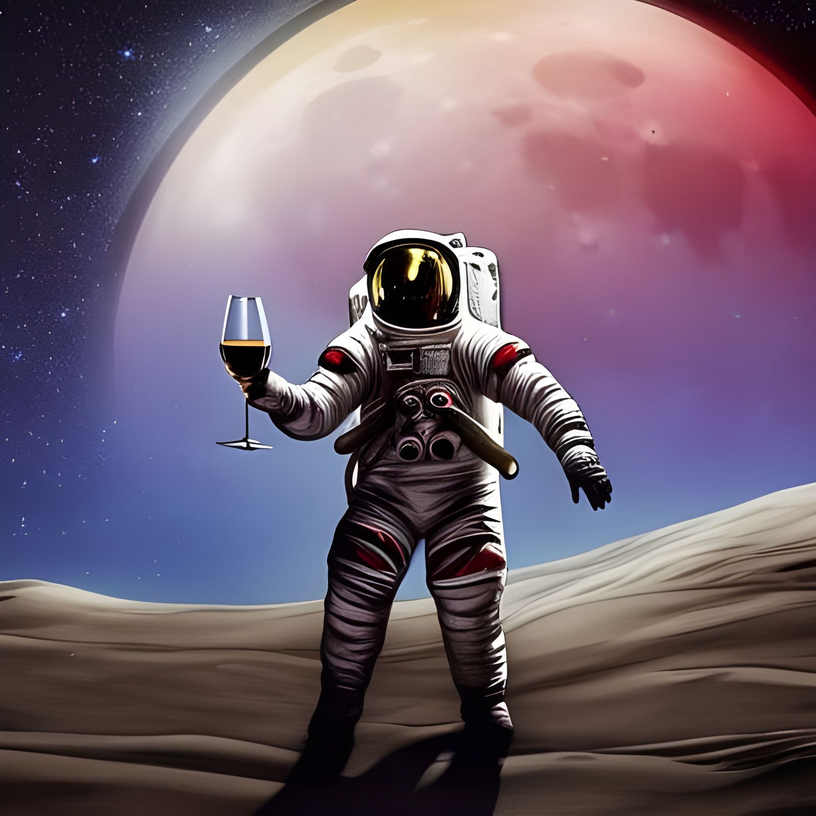 Astronaut's Lunar Wine Break: Synthwave Style