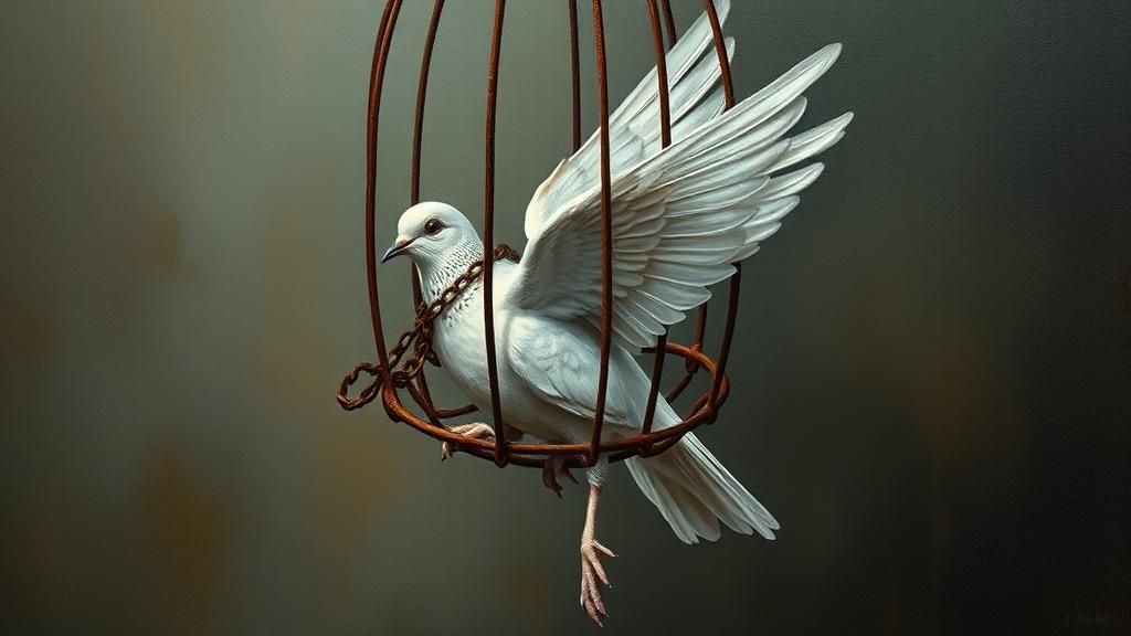 Dove in Melting Cage: Surrealist Oil Painting