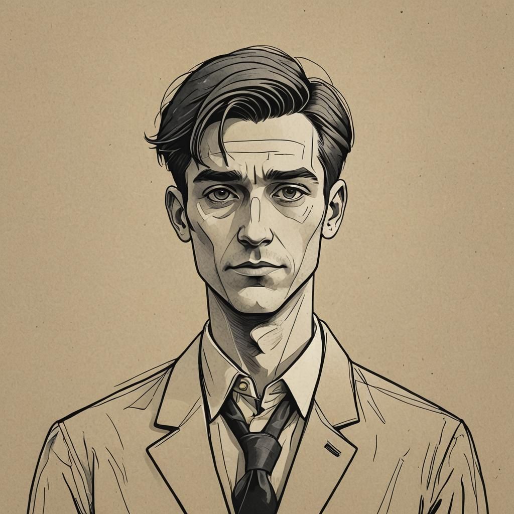 Simple Cartoon Male Sketch in Geometric Bauhaus Style