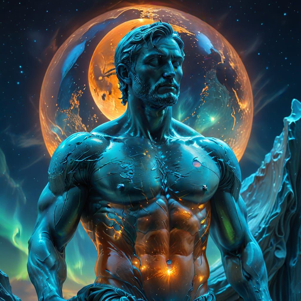 Atlas Holds the Moon: Surreal Oil Painting