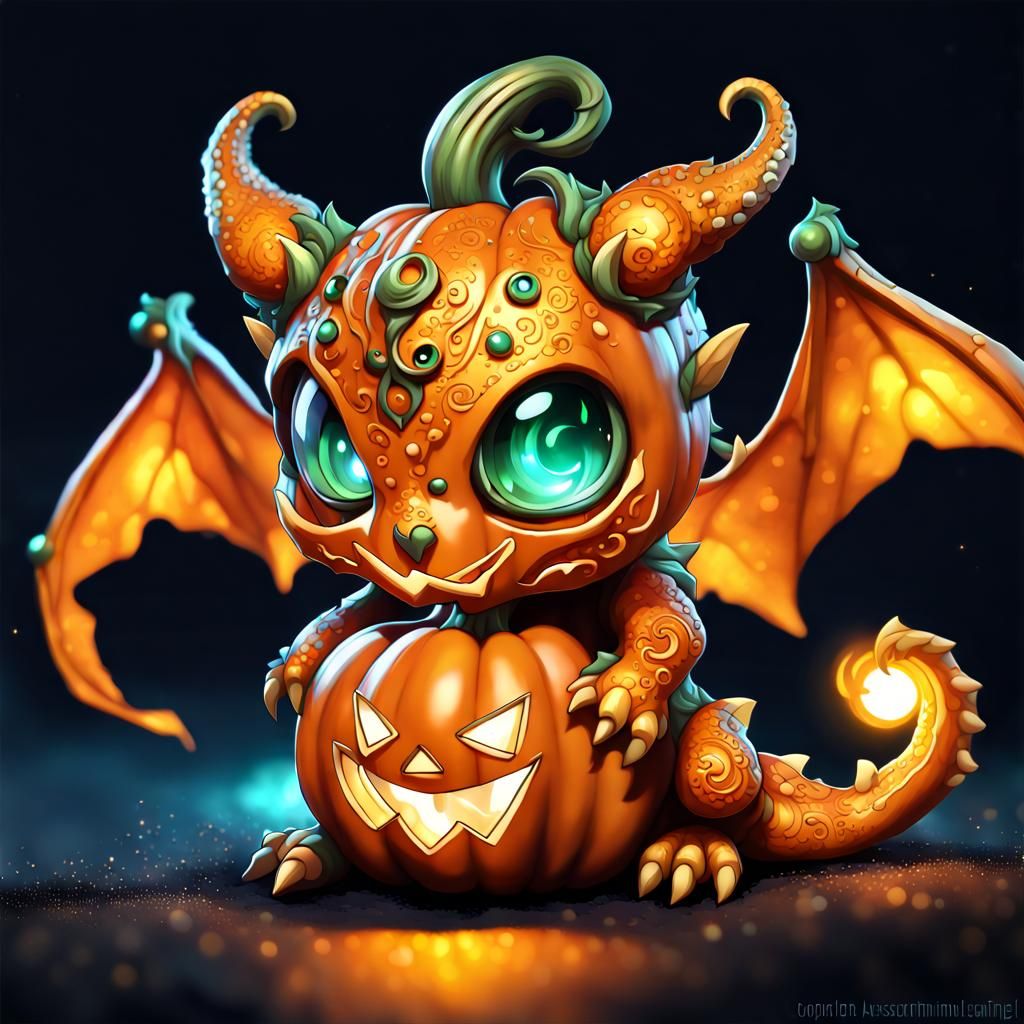 Adorable Bioluminescent Chibi Pumpkin Dragon for Halloween