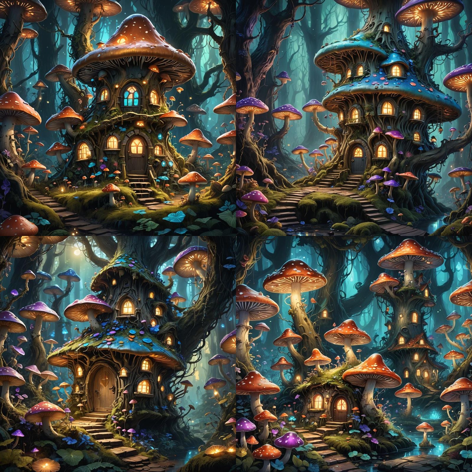 Enchanted Bioluminescent Forest: Fairy Mushroom House